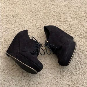 Black Suede Lace Up Wedges